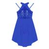 FEESHOW Big Girls Mesh Open Back Lyrical Dance Dress Ballroom Dancing Costumes Leotard High Low Flowy Sheer Skirt Royal Blue 14 Years view 3