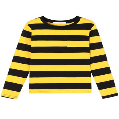 DILBYKE Boys Girl Long Sleeve Striped Crew Neckline T-Shirts Kid Tee, Cotton, Yellow and Black 5-6 Years