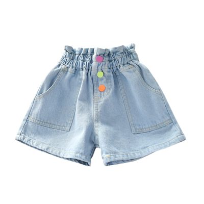 Girls Denim Color Casual Summer Baby Button Shorts Toddler Fashion Girls Tops Young Girls Clothes (Light Blue, 3-4Years)