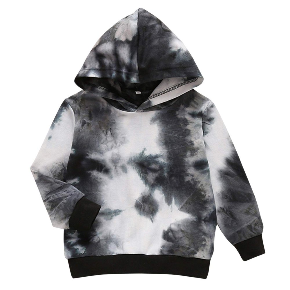 Girls Baby Sweatshirts Dyed Boys Kids Printed Tie Tops Long Hoodie Sleeve Boys Tops Girl Clothes (Black, 6-12 Months)