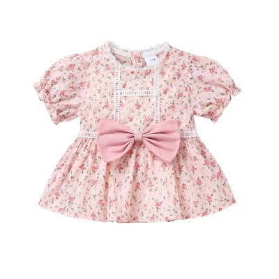 Short Kids Tie Baby Infant Top Outfits Sleeves Bow Girl Flower Girls Tops Shirts for Teens Girls (Pink, 3-6 Months)