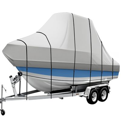 iCOVER T-Top Boat Cover, 600D Heavy Duty Marine Grade Waterproof Tear Resistant, Hard Top/T Top Boat Cover for Center Console Boat with T TOP Roof, Fits 18'-20' Long Beam Width up to 106", Grey