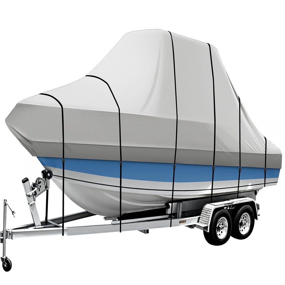 iCOVER T-Top Boat Cover, 600D Heavy Duty Marine Grade Waterproof Tear Resistant, Hard Top/T Top Boat Cover for Center Console Boat with T TOP Roof, Fits 18'-20' Long Beam Width up to 106", Grey