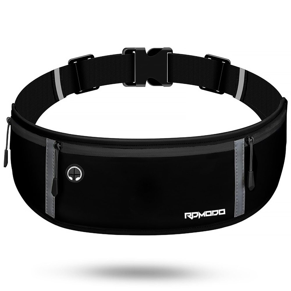 RDMODO Running Belt for Men, Fanny Pack for Women, Waterproof Phone Holder for Running Workout Plus Size Adjustable Running Waist Belt Bag for iPhone 16 15 14 13 Pro Max Samsung Galaxy Note Pure Black