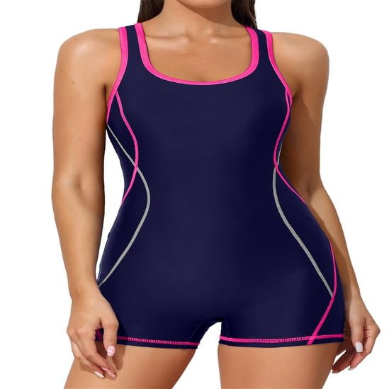 beautyin Womens Boyleg Competition Swimsuit Team Bathing Suit One Piece Pink