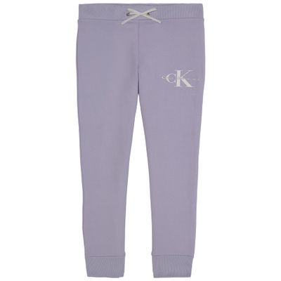 Calvin Klein Girls' Logo Sweatpants, Fleece Joggers with Ribbed Cuffs & Waistband, Lavender Ice, 8-10