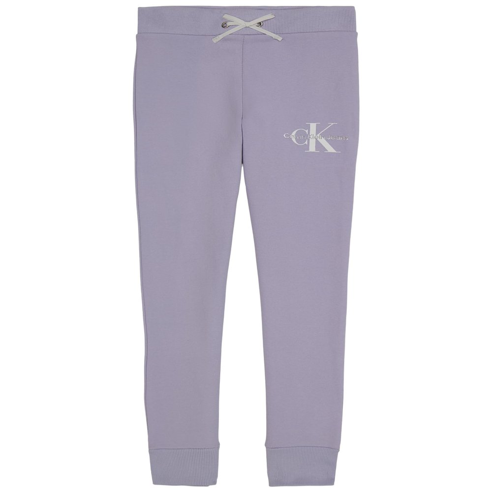 Calvin Klein Girls' Logo Sweatpants, Fleece Joggers with Ribbed Cuffs & Waistband, Lavender Ice, 8-10