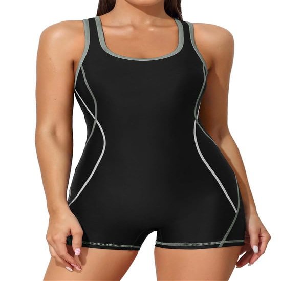 beautyin Women Athletic One Piece Swimwear Workout Bathing Suit Black