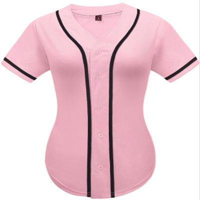 babyhealthy Womens Baseball Jersey Button Down Plain Softball Hip Hop Tshirts Sports Active Tee Pink
