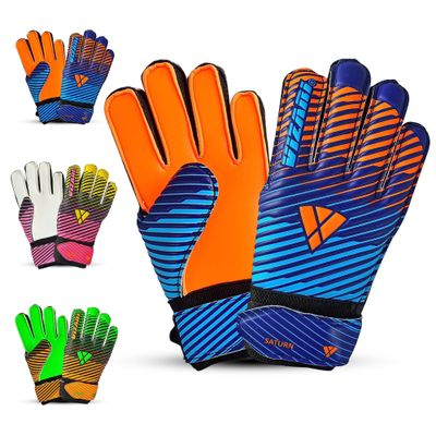 Vizari Saturn F.P. Soccer Goalkeeper Gloves with Finger Support - Blue/Orange, Size 4 | Inbuilt Fingersave Protection Goalie Gloves | 3-MM Duplatex Foam Palm Football Gloves