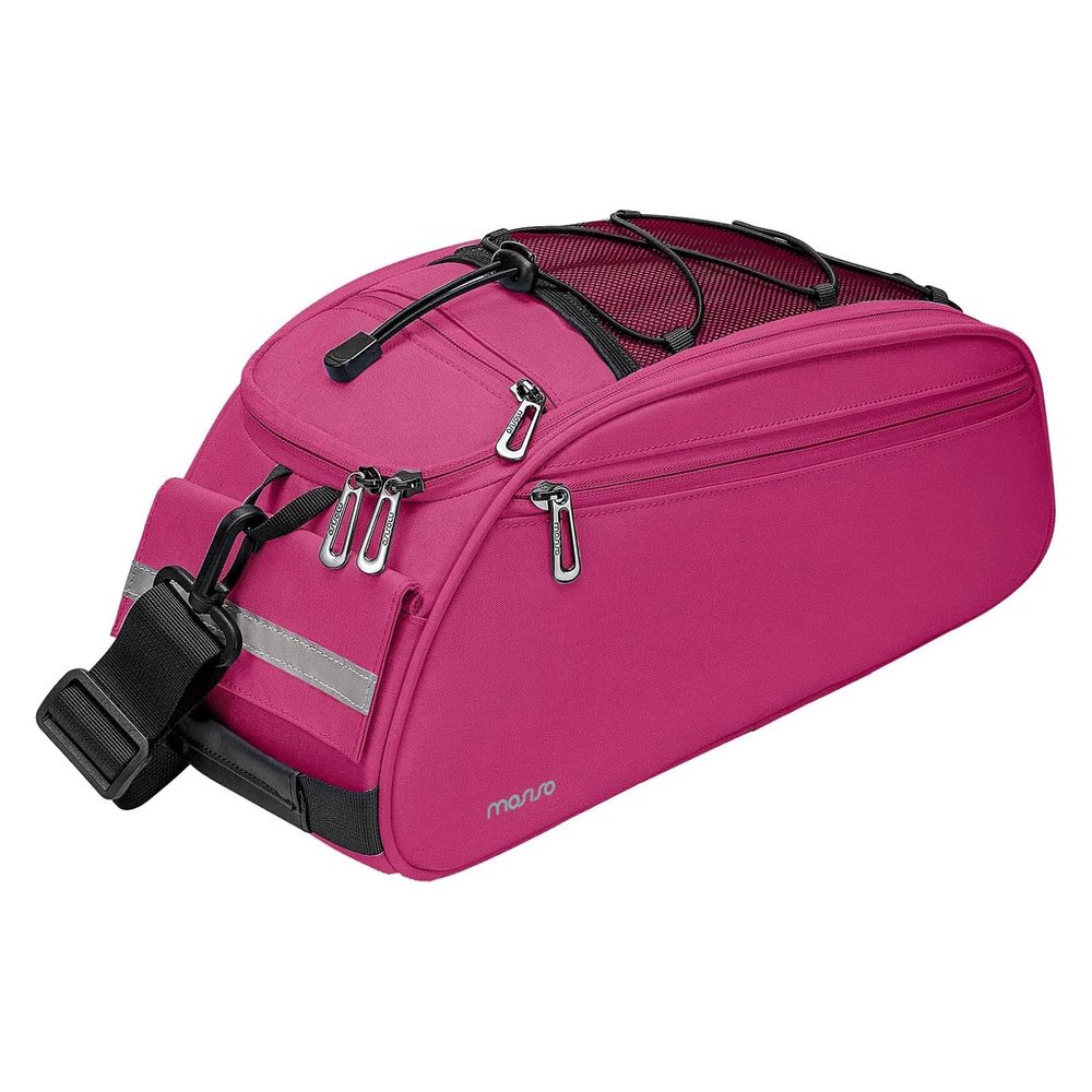 MOSISO Bike Rack Bag, Waterproof Bicycle Trunk Pannier Rear Seat Pouch Cycling Bike Carrier Backseat Storage Luggage Saddle Shoulder Bag, Rose Red