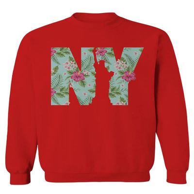 0506. Cool New York Gift Liberty Statue NYC Floral Beach Summer Vacation Palm Men's Crewneck Sweatshirt (Red, Large)