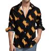 Dachshund in Hot Dog Bun with Mustard Men's Shirt Long-Sleeve Button Hawaiian Shirt Tops for Casual Beach Work 6XL view 1