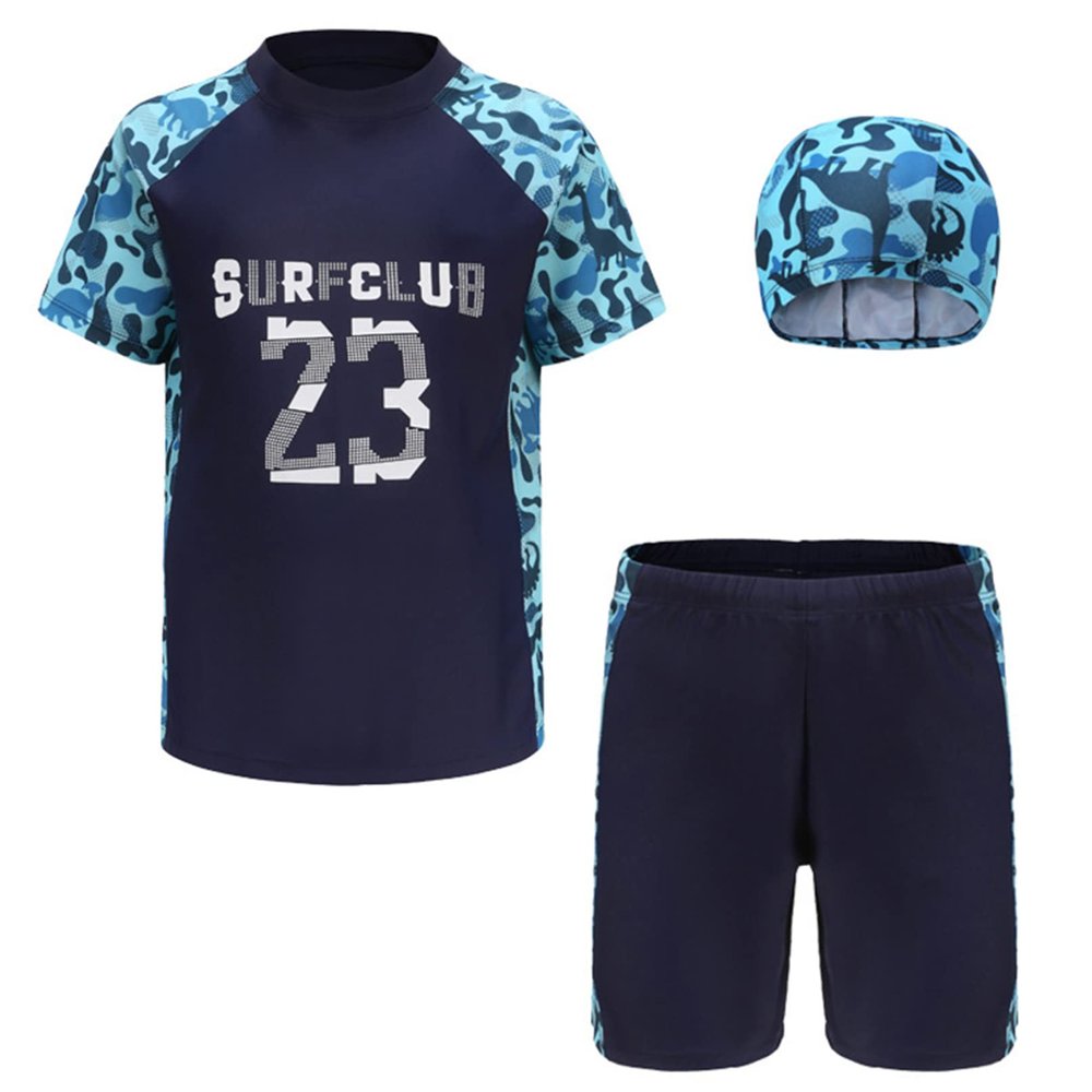 HULIJA Boys Two Pieces Rash Guard Swimsuits Kids Short Sleeve Sun Suit Animal Print Swimwear Camouflage Green 6-7 Years