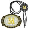 2 Pieces Belt Buckle Bolo Tie Small Set Golden Initial Letter A to Z Western Cowboy Costume Accessory for Men Women M view 1
