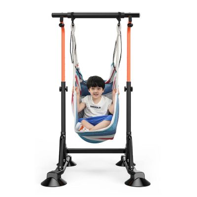 LXLZYXSF Adjustable Height Gymnastic Horizontal Bars Kids Pullup Bar Stand, Free Standing Sturdy Training Bar, Gift for Girls Boys (Color : with Hammock)