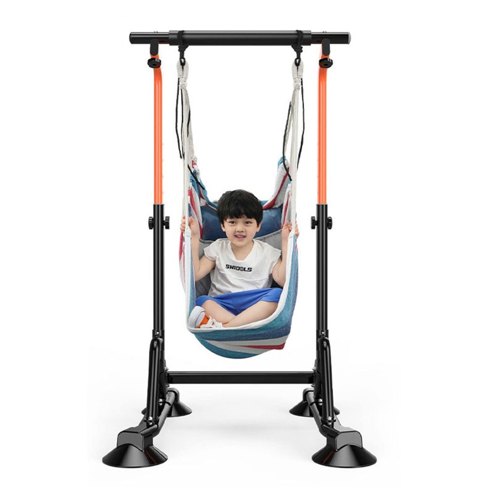 LXLZYXSF Adjustable Height Gymnastic Horizontal Bars Kids Pullup Bar Stand, Free Standing Sturdy Training Bar, Gift for Girls Boys (Color : with Hammock)