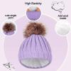 Kids Winter Knit Beanie Hat Scarf and Gloves Set for Girls Boys Warm Thick Fleece Lined Thermal Purple Skull Cap Mittens Infinity Scarf Neck Warmer with Pompom for 2-5 Years Old Baby Toddler Children view 2