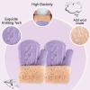 Kids Winter Knit Beanie Hat Scarf and Gloves Set for Girls Boys Warm Thick Fleece Lined Thermal Purple Skull Cap Mittens Infinity Scarf Neck Warmer with Pompom for 2-5 Years Old Baby Toddler Children view 4