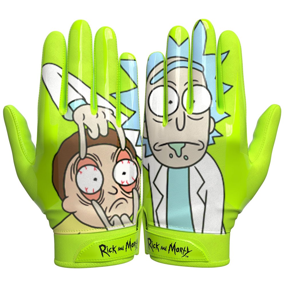 Phenom Elite Rick and Morty Football Gloves - VPS1 Pro Label Edition | High-Performance, Super Sticky Grip, Durable Design for Youth & Adult Athletes (X-Large)