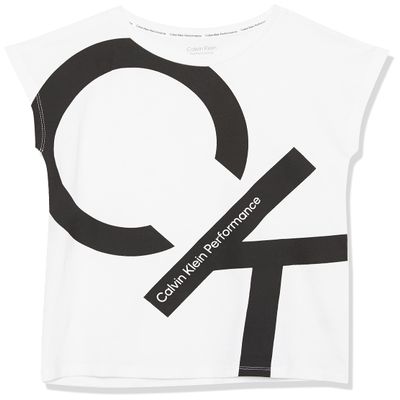 Calvin Klein Girls' Short Sleeve Active Legacy Logo T-shirt, White Explode, 16