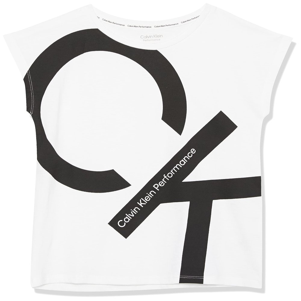 Calvin Klein Girls' Short Sleeve Active Legacy Logo T-shirt, White Explode, 16