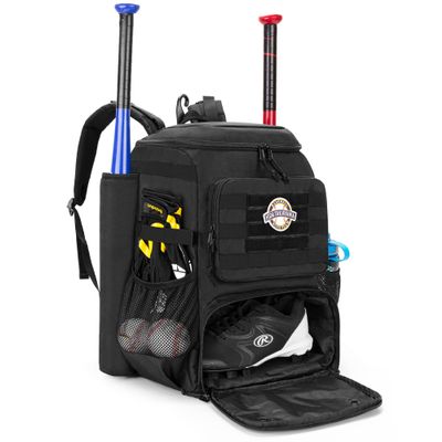 DSLEAF Baseball Backpack with 2 Bat Sleeves, Softball Bag with Vented Shoe Space and Multi Pockets for Adults (Patent Design)