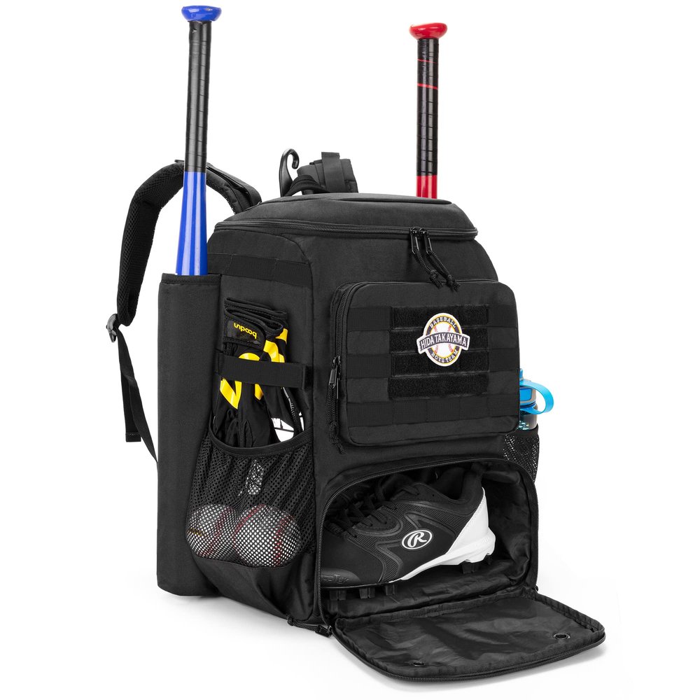 DSLEAF Baseball Backpack with 2 Bat Sleeves, Softball Bag with Vented Shoe Space and Multi Pockets for Adults (Patent Design)