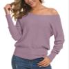 Feiersi Women's Off Shoulder Sweater Long Sleeve Loose Pullover Knit Jumper (Grey Purple,XX-Large) view 1