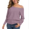 Feiersi Women's Off Shoulder Sweater Long Sleeve Loose Pullover Knit Jumper (Grey Purple,XX-Large) view 2