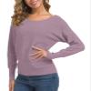 Feiersi Women's Off Shoulder Sweater Long Sleeve Loose Pullover Knit Jumper (Grey Purple,XX-Large) view 4