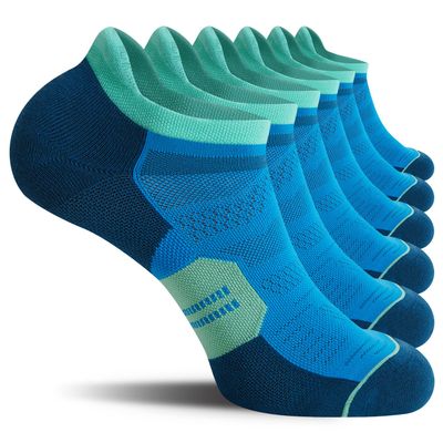 CS CELERSPORT Running Ankle Socks with Cushion, Low Cut Athletic Tab Socks for Men and Women 6 Pack, Blue, Large