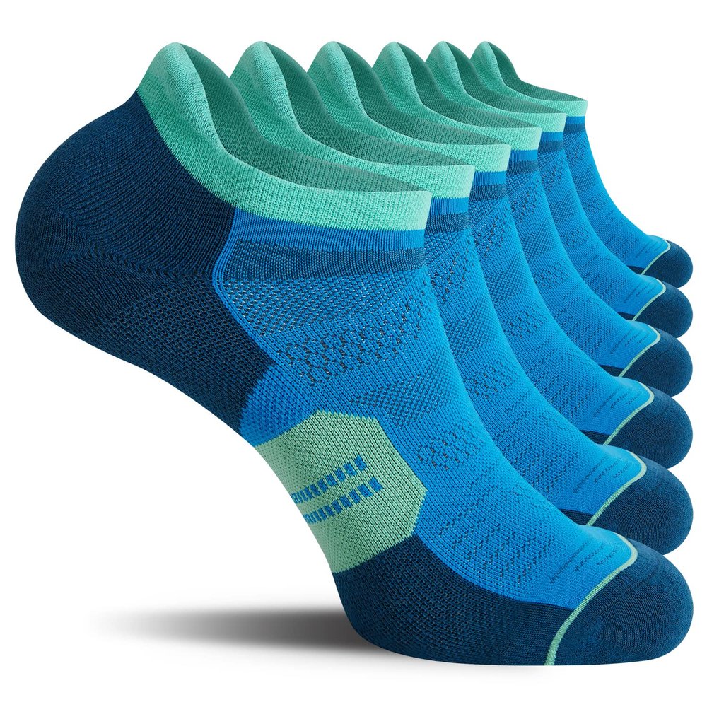 CS CELERSPORT Running Ankle Socks with Cushion, Low Cut Athletic Tab Socks for Men and Women 6 Pack, Blue, Large
