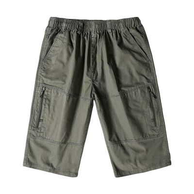 Men's Outdoor Zipper Pocket Cargo Shorts Elastic Waist Hiking Tactical Shorts Multi Pockets 3/4 Long Short Pants (ArmyGreen,X-Large)