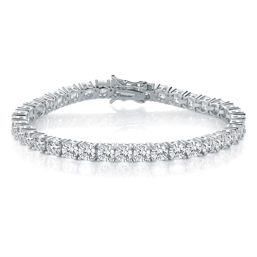 MDFUN Tennis Bracelets for Women and Men Cubic Zirconia Silver Bracelet 18K White Gold Plated 7MM Round CZ Dainty Jewelry 6 Inch