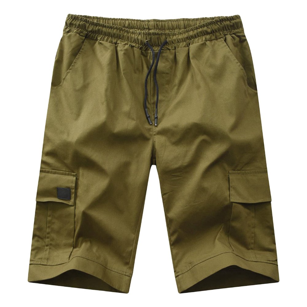 Maiyifu-GJ Men's Casual Multi Pocket Short Pants Elastic Waist Relaxed Fit Cargo Shorts Loose Fit Lightweight Outdoor Shorts (Armygreen,X-Large)