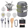 Peidesi Camping Cookware Mess Kit, Portable Camp Stove Pots and Pans Set, Carabiner, Folding Knife, Fork Spoon Kit, Carry Mesh Bag, for Backpacking view 1