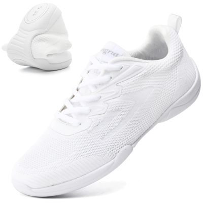DADAWEN Adult & Youth White Cheerleading Dance Shoes Athletic Training Lightweight Competition Tennis Sneakers Cheer Shoes White US Size 6 M Big Kid