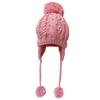 BIBITIME Handmade Crochet Beanie Cable Knit Hat Braided Ear Flaps Earmuff Cap 3 Pom Pom Ball Winter Warm (Small, Pink) view 2