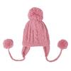 BIBITIME Handmade Crochet Beanie Cable Knit Hat Braided Ear Flaps Earmuff Cap 3 Pom Pom Ball Winter Warm (Small, Pink) view 3