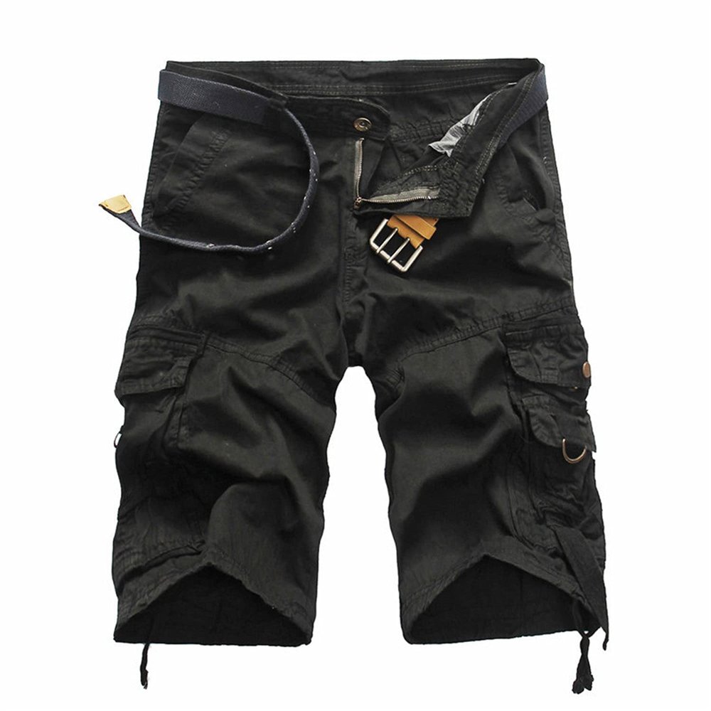 Maiyifu-GJ Men's Relaxed Fit Camo Cargo Shorts Lightweight Multi Pocket Outdoor Short Pants Casual Hiking Tactical Shorts (Black 1,38)