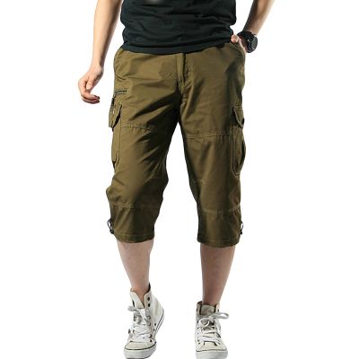 Maiyifu-GJ Men's 3/4 Long Cargo Shorts Loose Fit Below Knee Tactical Capri Short Relaxed Fit Short Pants with Multi Pockets (Yellow,XX-Large)