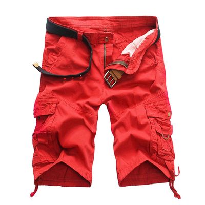 Men's Relaxed Fit Camo Cargo Shorts Lightweight Multi Pocket Outdoor Short Pants Casual Hiking Tactical Shorts (Red,32)