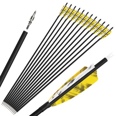 ZSHJGJR 28/30/31 Inch Archery Carbon Arrows Hunting Arrows with 4 Turkey Feather Removable Tips Targeting Practice Arrows 500 Spine for Compound & Recurve Bow 6/12Pack (12, Yellow, 28 Inch)