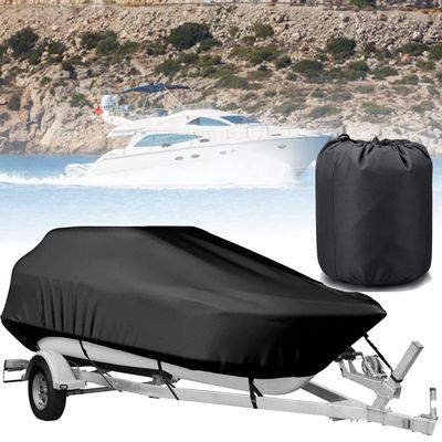 11-21ft Boat Cover Heavy Duty 600D Waterproof Canvas Trailable Waterproof Boat Cover V-Hull Tri-Hull Runabout Boat Cover Black,17-19FT-V