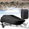11-21ft Boat Cover Heavy Duty 600D Waterproof Canvas Trailable Waterproof Boat Cover V-Hull Tri-Hull Runabout Boat Cover Black,17-19FT-V view 1