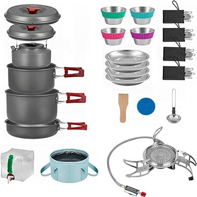 Bulin 37PCS Camping Cookware Mess Kit with Bulin Camping Gas Stove 3800W
