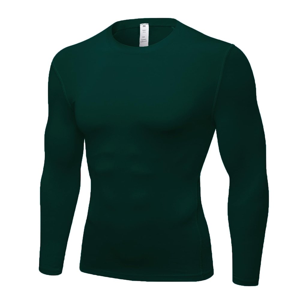 Men's Compression Long Sleeve Shirts, Cool Dry Sport Workout Underwear Shirt Athletic Baselayer Running Gym Tops Dark Green
