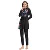 Burkini Swimsuits for Women Long Sleeve Floral Print Modest Muslim Swimwear with Chest Pads O Neck Zipper Closure Islamic Full Cover Hijab Top Dress Pants Bathing Suit Black Floral 2 X-Large view 2