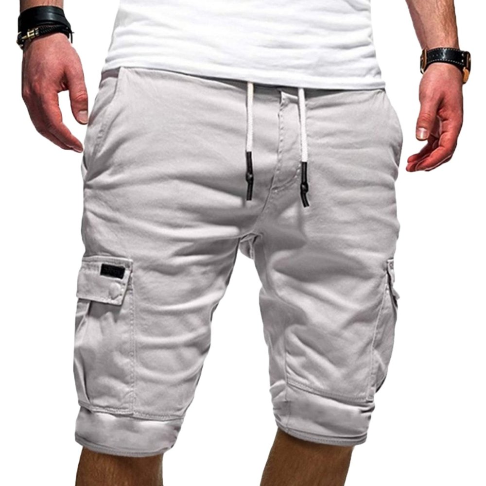 Maiyifu-GJ Men's Elastic Waist Cargo Shorts Casual Relaxed Fit Multi Pockets Short Lightweight Outdoor Military Short Pants (White,3X-Large)